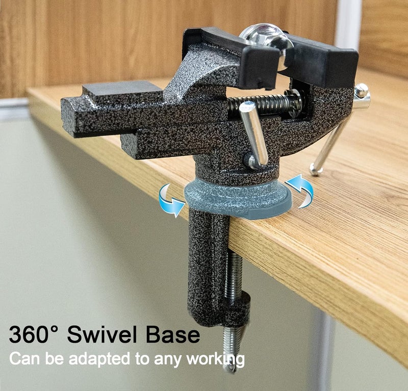 CMOOD Universal Table Vise 3 Inch, Home Vise Clamp-on Portable Bench Clamp, 360° Swivel Base Clamps Fixed Tool for Woodworking, Handcraft Creations, Metalworking, Cutting Conduit, Drilling, Sawing (Black) - Image 5